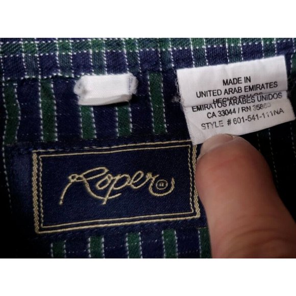 Roper XL Green Blue Check Long Sleeve Button Down Heavyweight Western Shirt - Picture 10 of 11